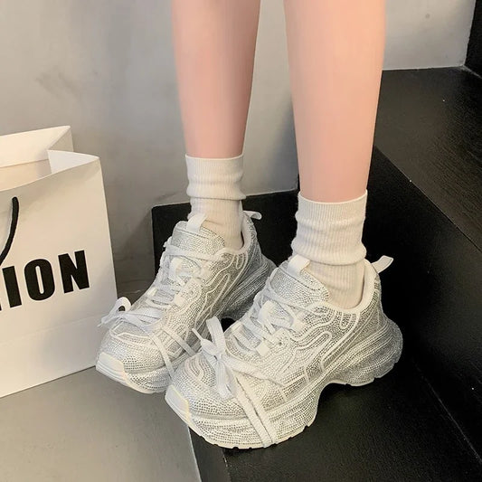 Top Quality Rhinestone Sneakers - Platform Skate Shoes, Shiny Crystal Loafers for Women