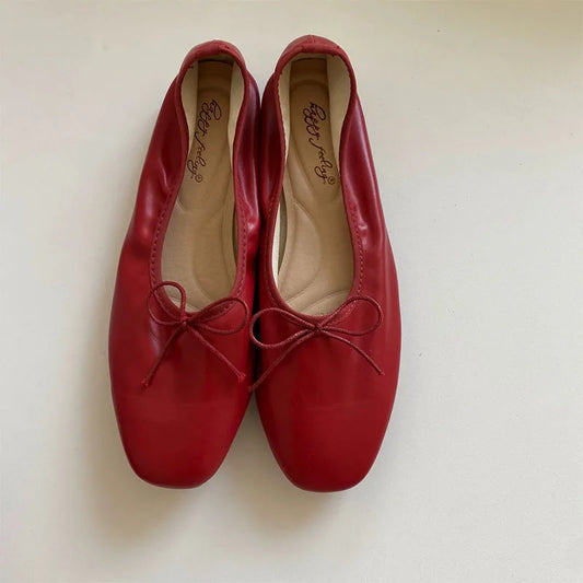 Elegant Women’s Ballet Flats - Soft Slip-On Shoes with Butterfly-Knot Design