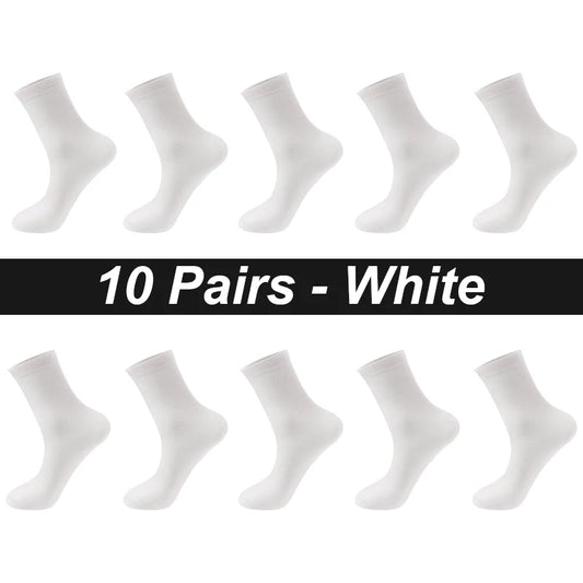 Men’s Combed Cotton Socks - 10 Pairs, Black Casual & Business Socks, Breathable High-Quality