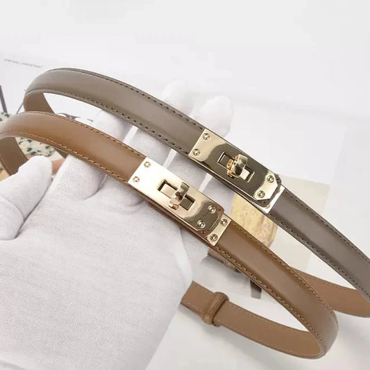 Women’s Leather Belt - Golden Metal Buckle, Luxury Casual Strap for Jeans & Dresses