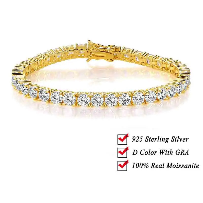 Moissanite Tennis Bracelet - Original 925 Sterling Silver Diamond Chain for Women & Men