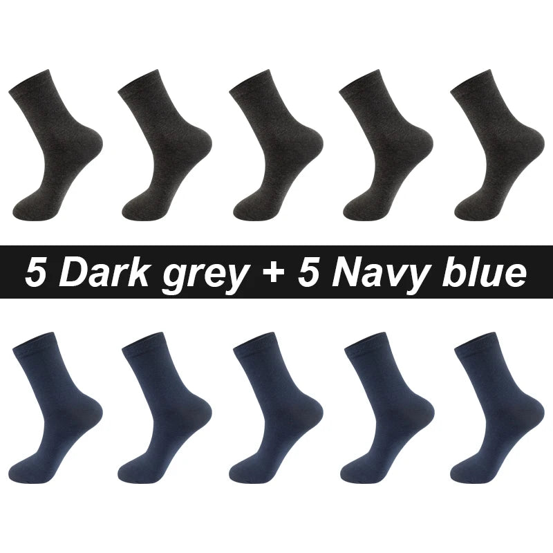 Men’s Combed Cotton Socks - 10 Pairs, Black Casual & Business Socks, Breathable High-Quality