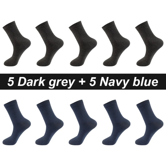 Men’s Combed Cotton Socks - 10 Pairs, Black Casual & Business Socks, Breathable High-Quality