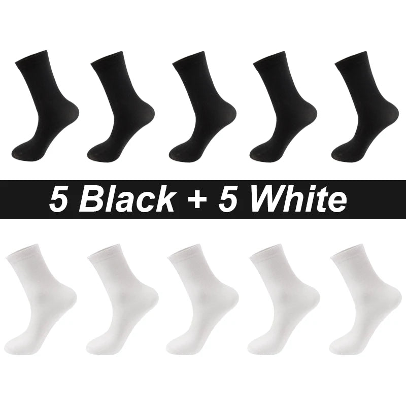 Men’s Combed Cotton Socks - 10 Pairs, Black Casual & Business Socks, Breathable High-Quality
