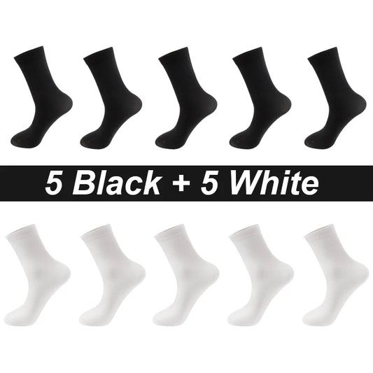 Men’s Combed Cotton Socks - 10 Pairs, Black Casual & Business Socks, Breathable High-Quality