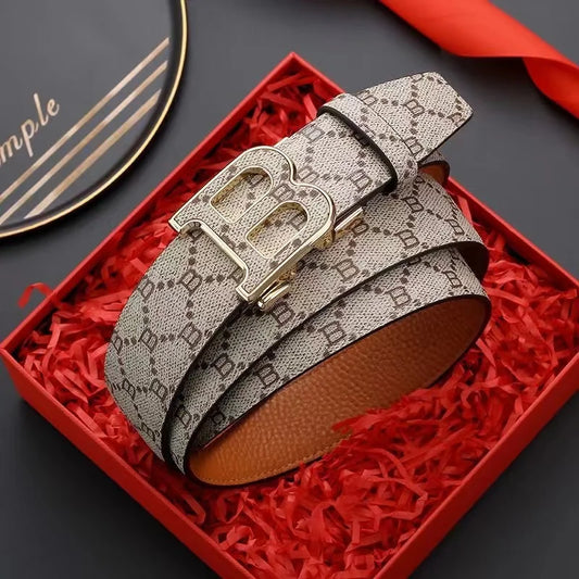 Luxury Men’s Leather Belt - Alloy Needle Buckle with B-Shaped Head, Business & Casual
