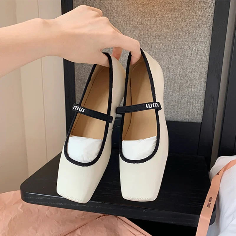 Women’s Ballet Flats - Elegant French Square-Toe Mary Jane Slip-On Shoes