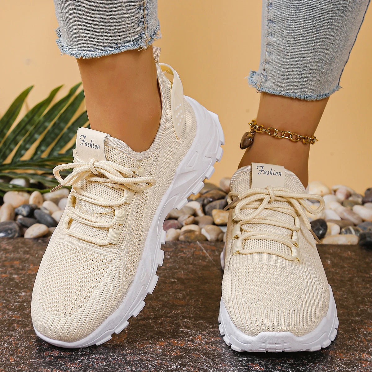 Women’s Mesh Casual Sneakers - Breathable Lace-Up Soft-Soled Sports Shoes
