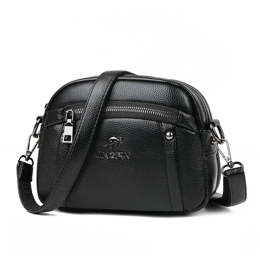LuxeLayer Soft Leather Crossbody - Elegant Multi-Compartment Shoulder Bag for Women