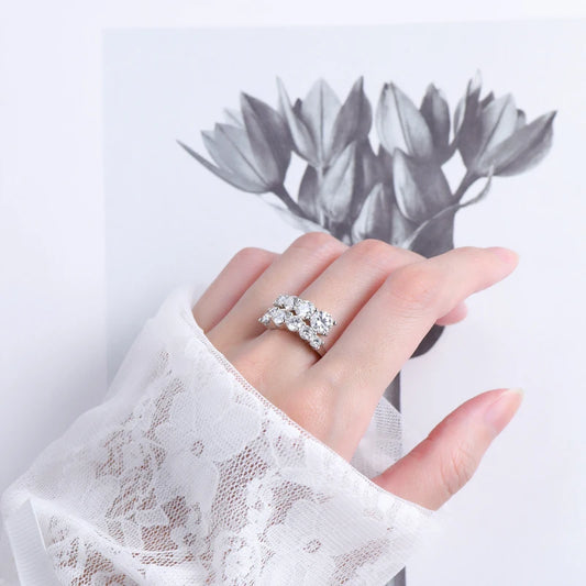 Anziw 925 Silver Moissanite Ring – 10-Stone 3.26CTTW Sparkling Twist Shank Band for Women, Wedding & Engagement Jewelry