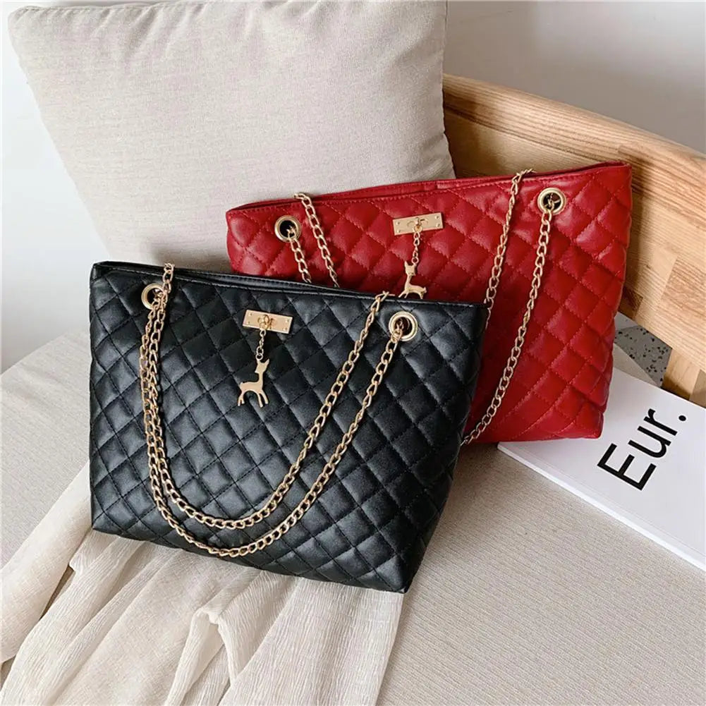 PU Leather Chain Shoulder Bag - Stylish Large-Capacity Handbag & Crossbody for Women