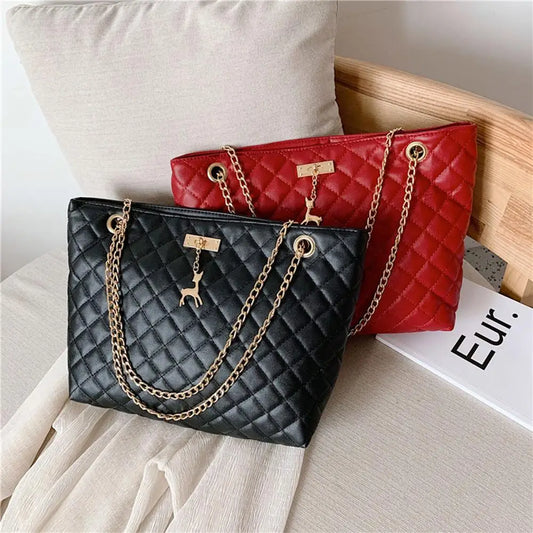 PU Leather Chain Shoulder Bag - Stylish Large-Capacity Handbag & Crossbody for Women