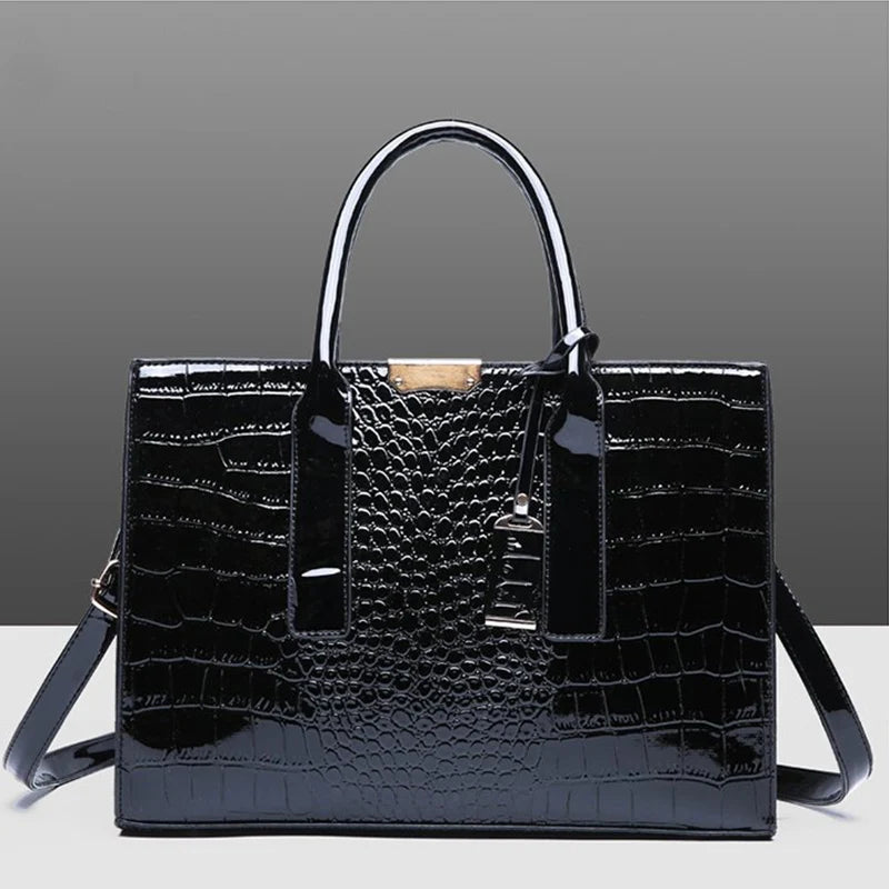 Regalia Luxe Tote - Elegant Croc-Embossed Shoulder & Crossbody Handbag