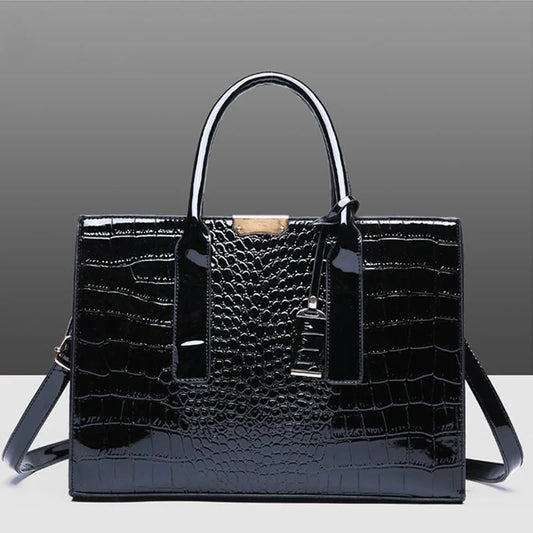 Regalia Luxe Tote - Elegant Croc-Embossed Shoulder & Crossbody Handbag