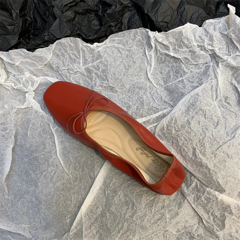 Women’s Spring Ballet Flats - Square Toe Slip-On Loafers for Casual Elegance