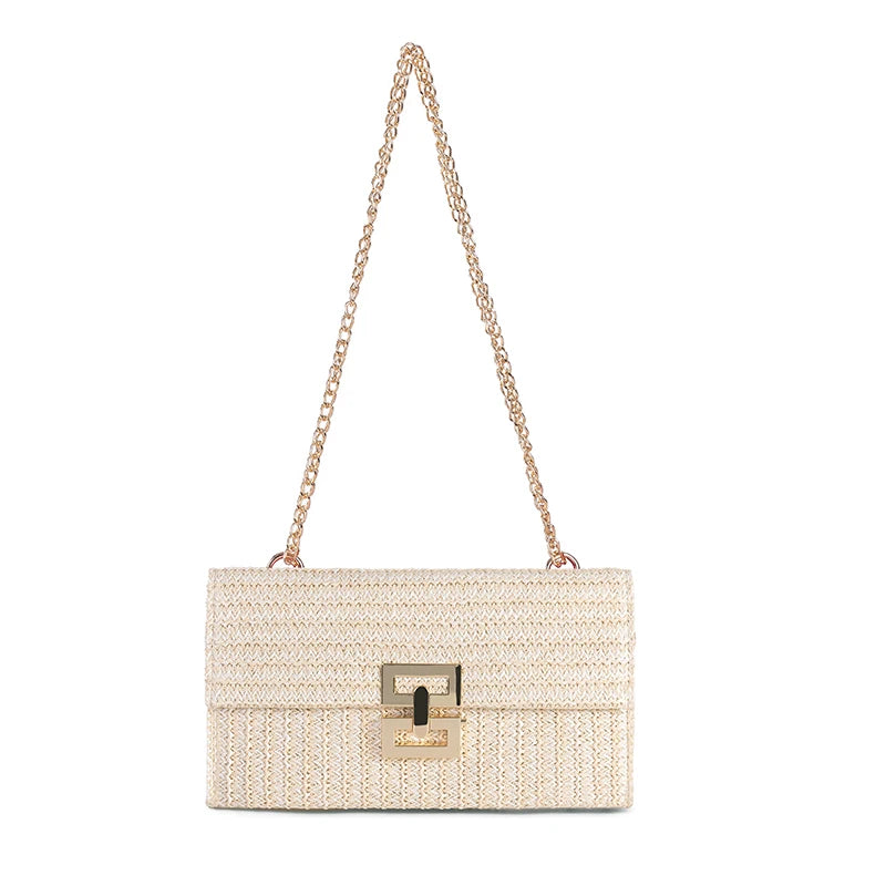 Boho Breeze Woven Straw Clutch - Summer Envelope Shoulder Purse