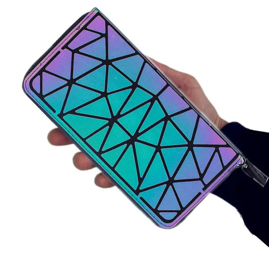 Fashion Luminous Geometric Rhombus Long Zipper Wallet for Women - Multi-Card Phone Holder & Coin Purse