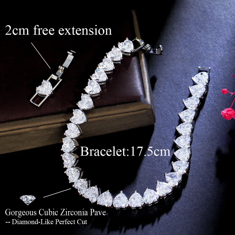 Sparkling Cubic Zirconia Love Heart Tennis Bracelet - Elegant Silver Jewelry for Women