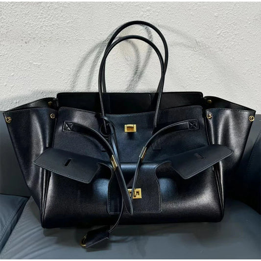 Velvara EliteLock Tote - Premium Leather & Suede Winged Shoulder Bag with Metallic Lock Accents