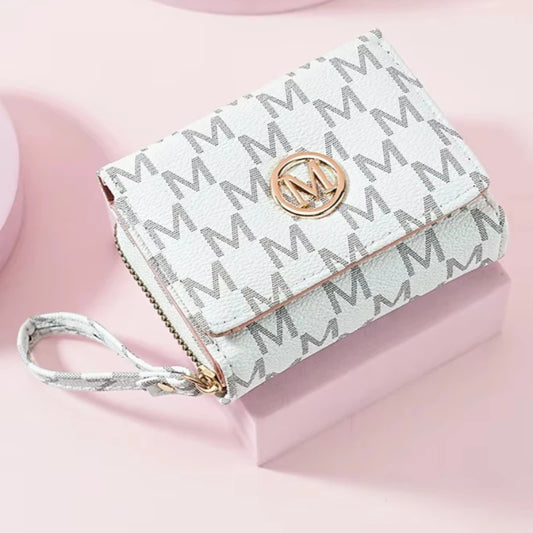 Short M Letter Women's Wallet - Compact Wristlet Purse with Zipper, Card Slots, and Coin Pocket