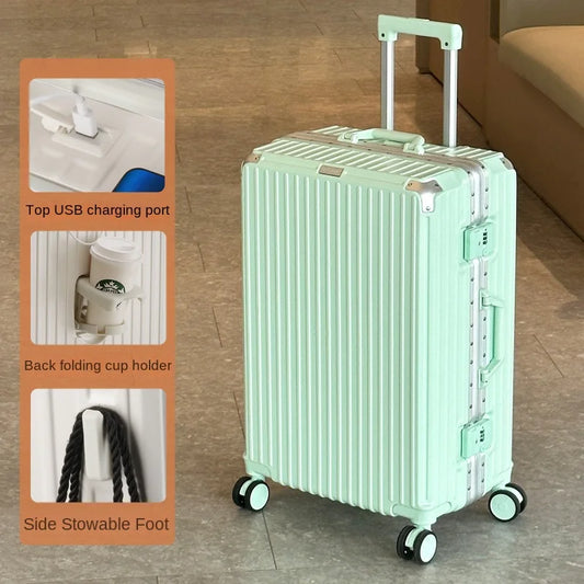 28-Inch Large Capacity Aluminum Frame Suitcase - Durable Trolley Luggage with Universal Wheels, Business Travel Suitcase 24