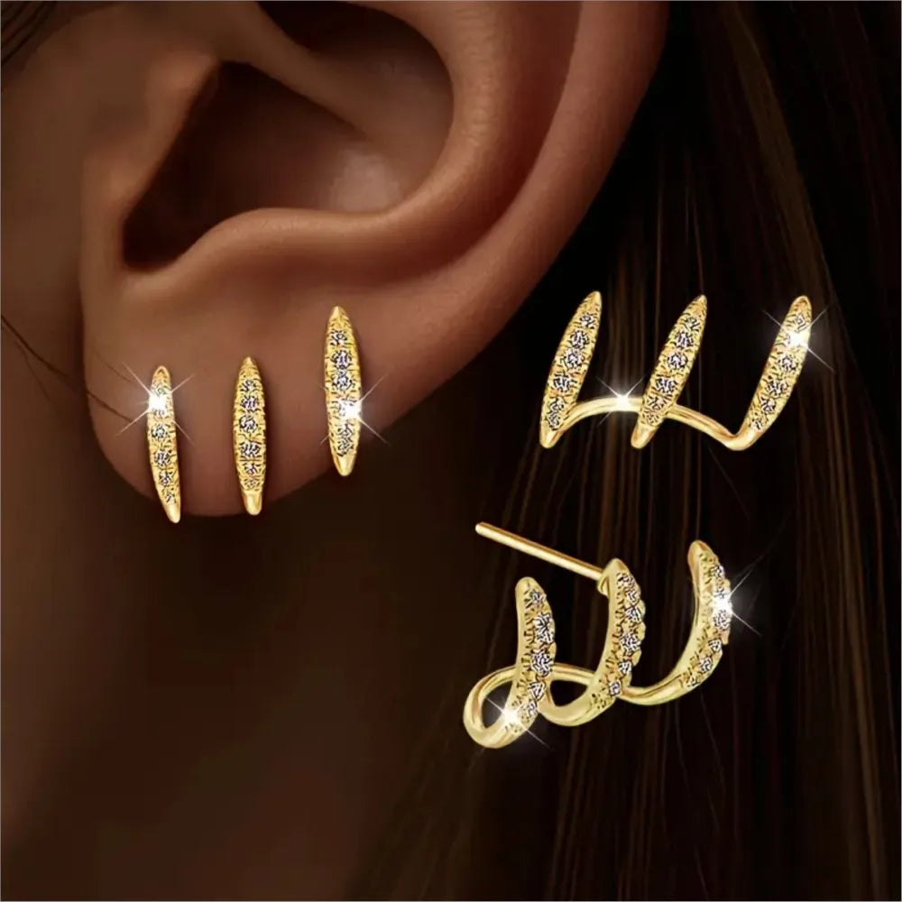 2PC Elegant Rhinestone Three-Claw Earrings - Luxurious & Chic Jewelry for Women, Perfect for Parties & Gifts