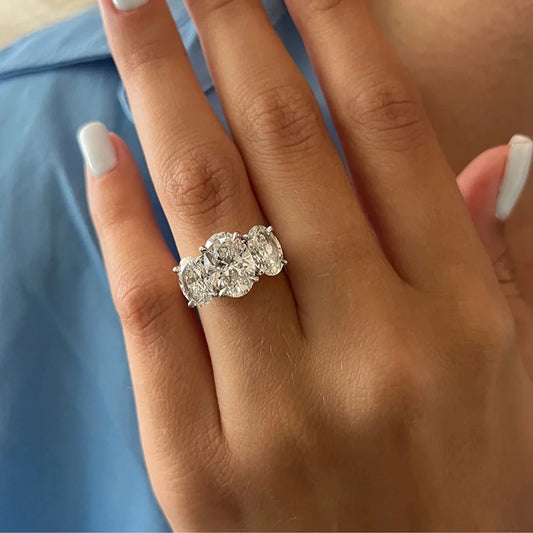 3–6 Carat Oval Cut Moissanite 3-Stone Engagement Ring – 925 Sterling Silver Wedding Band for Women