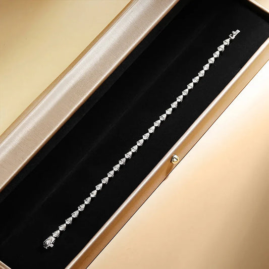 3×5MM Pear-Cut Moissanite Tennis Bracelet - 925 Sterling Silver Plated White Gold Waterdrop Jewelry for Women, GRA Certified