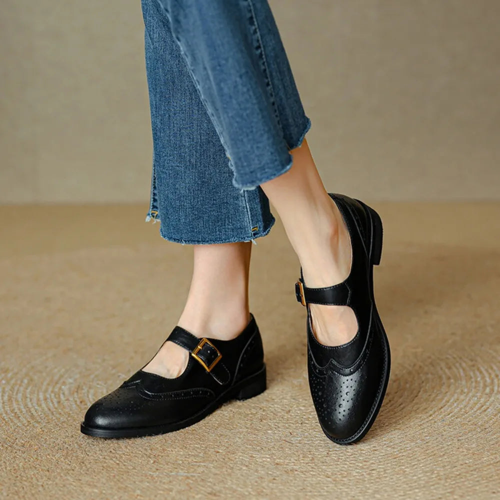 Women’s Genuine Leather Oxford Flats - Vintage Brogues & Casual Sneakers