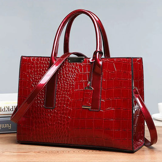Regalia Luxe Tote - Elegant Croc-Embossed Shoulder & Crossbody Handbag
