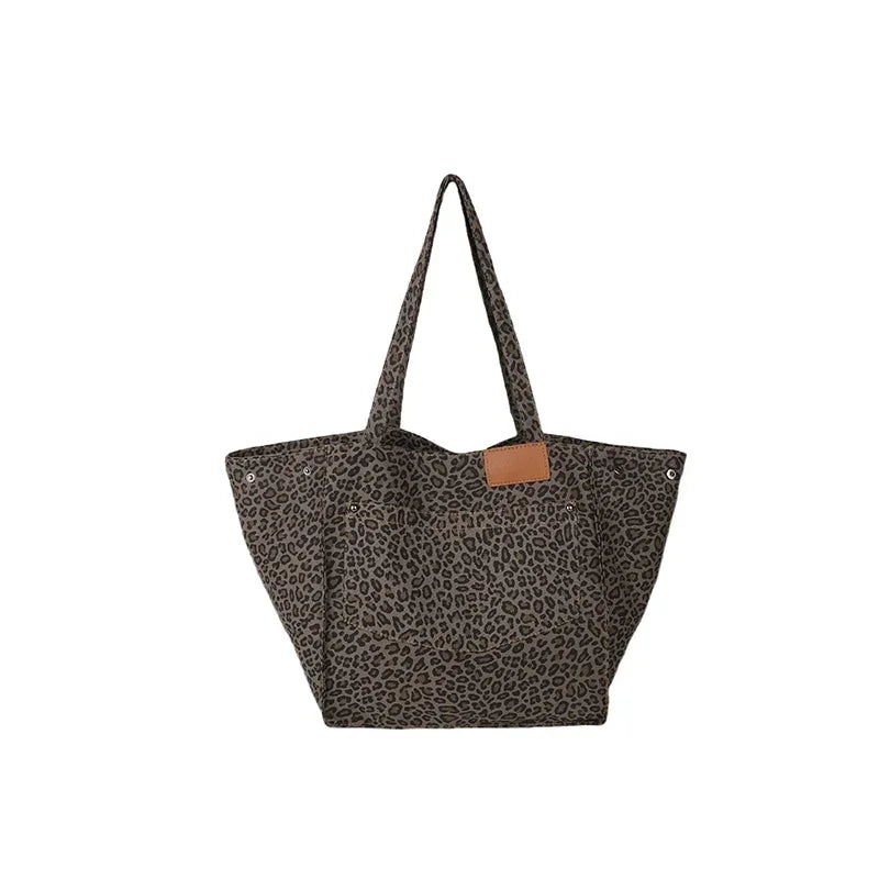 Savanna Wild Tote - Canvas Leopard Print Shoulder Bag with Zipper Closure