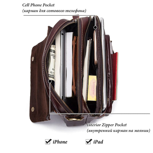 Kavis Men’s Genuine Leather Crossbody Bag | High-Quality Business Shoulder Messenger Bag for 9.7" iPad