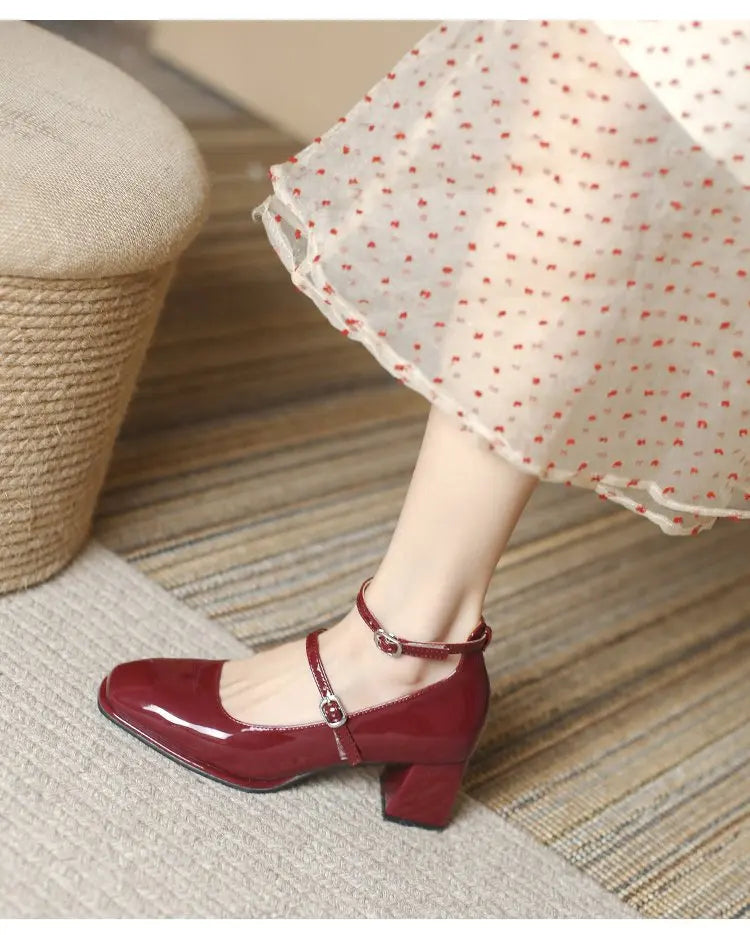 Women’s Retro Mary Jane Shoes - Thick Heels, Square Toe, High-Quality Leather