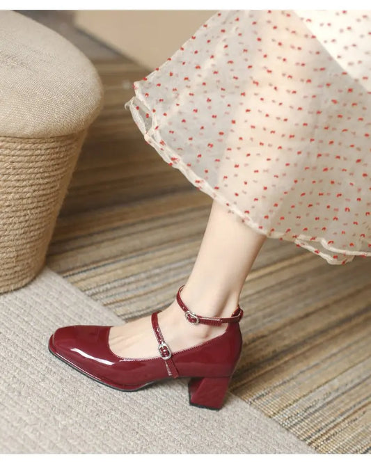 Women’s Retro Mary Jane Shoes - Thick Heels, Square Toe, High-Quality Leather