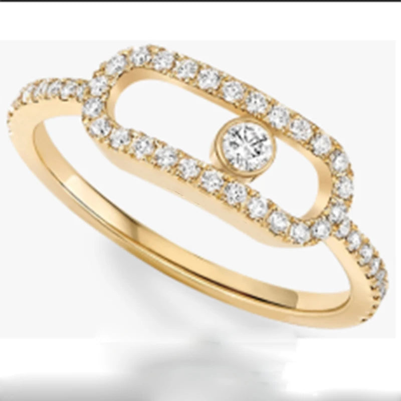 Exquisite Single Diamond Sliding Ring - 925 Sterling Silver Luxury Jewelry