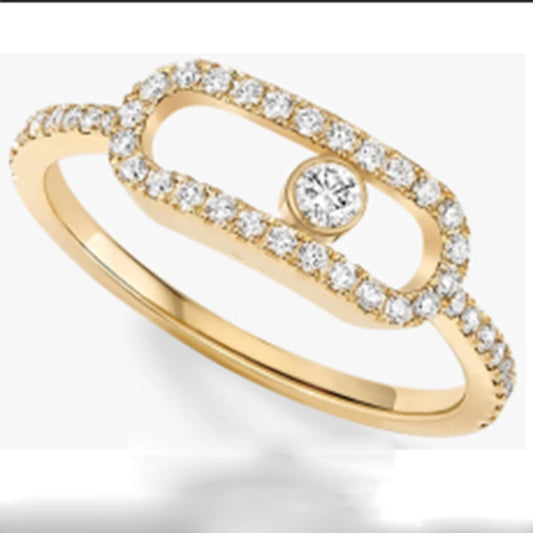 Exquisite Single Diamond Sliding Ring - 925 Sterling Silver Luxury Jewelry