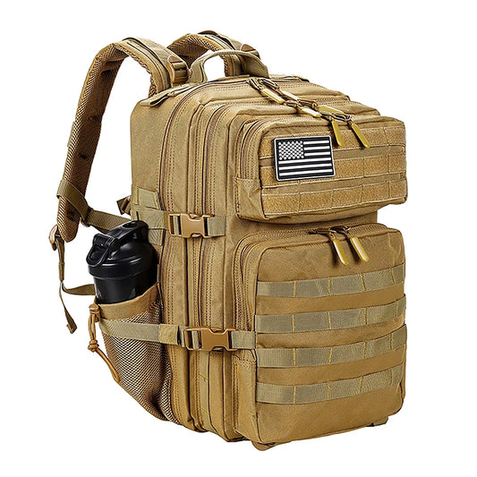 LHI 45L Tactical Backpack for Men & Women - Large Outdoor Sports Hiking Gym Bag with Bottle Holder