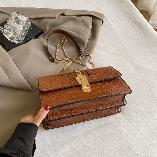 New Crocodile Pattern PU Leather Chain Shoulder Bag - Small Fashion Crossbody Purse for Women
