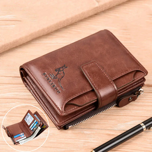 Men’s Luxury Leather Wallet | RFID-Blocking Short Card Holder with Zipper Coin Purse & Billfold