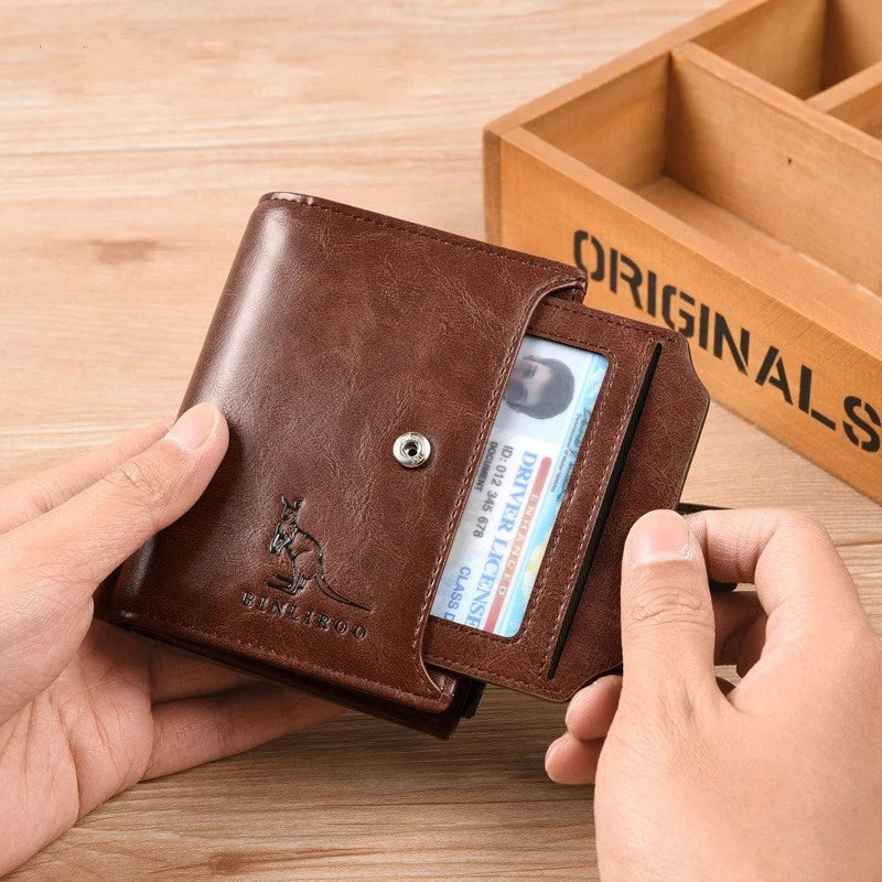 Men’s Luxury Leather Wallet | RFID-Blocking Short Card Holder with Zipper Coin Purse & Billfold