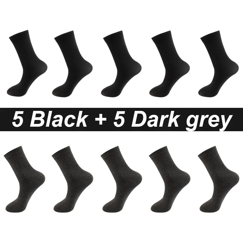 Men’s Combed Cotton Socks - 10 Pairs, Black Casual & Business Socks, Breathable High-Quality