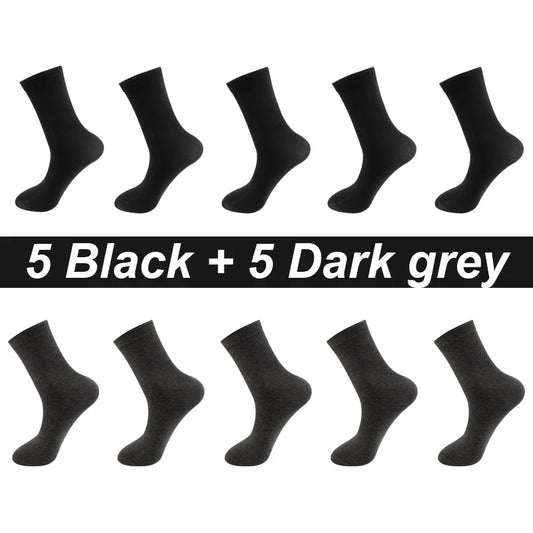 Men’s Combed Cotton Socks - 10 Pairs, Black Casual & Business Socks, Breathable High-Quality