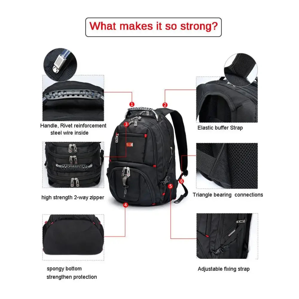 Swiss Multifunctional 17-Inch Laptop Backpack - Water-Resistant Travel & College Bag with USB Charging