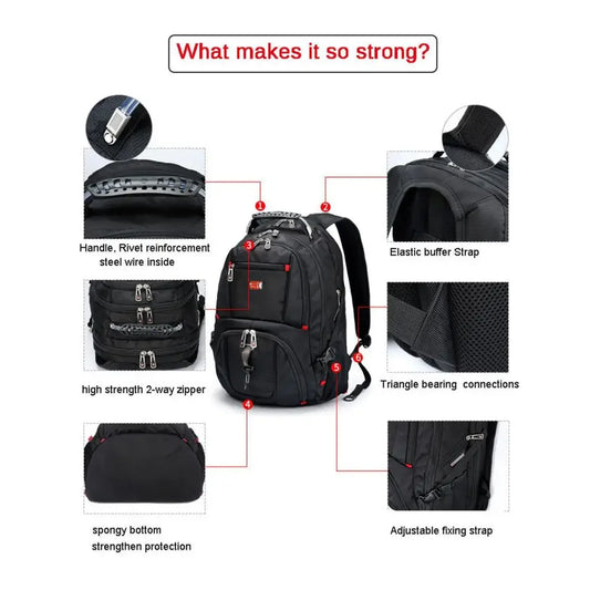 Swiss Multifunctional 17-Inch Laptop Backpack - Water-Resistant Travel & College Bag with USB Charging
