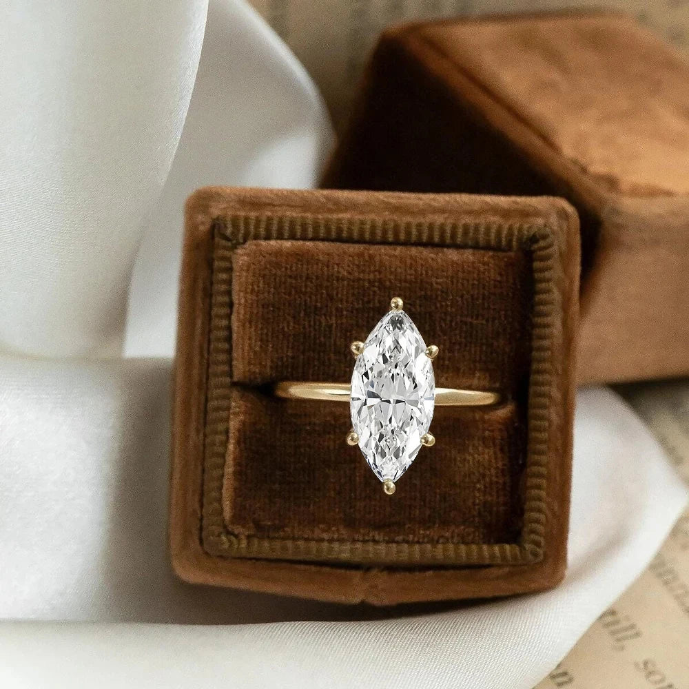 1–2CT Marquise Cut Solitaire Moissanite Engagement Ring - 925 Sterling Silver 6-Prong Wedding Band