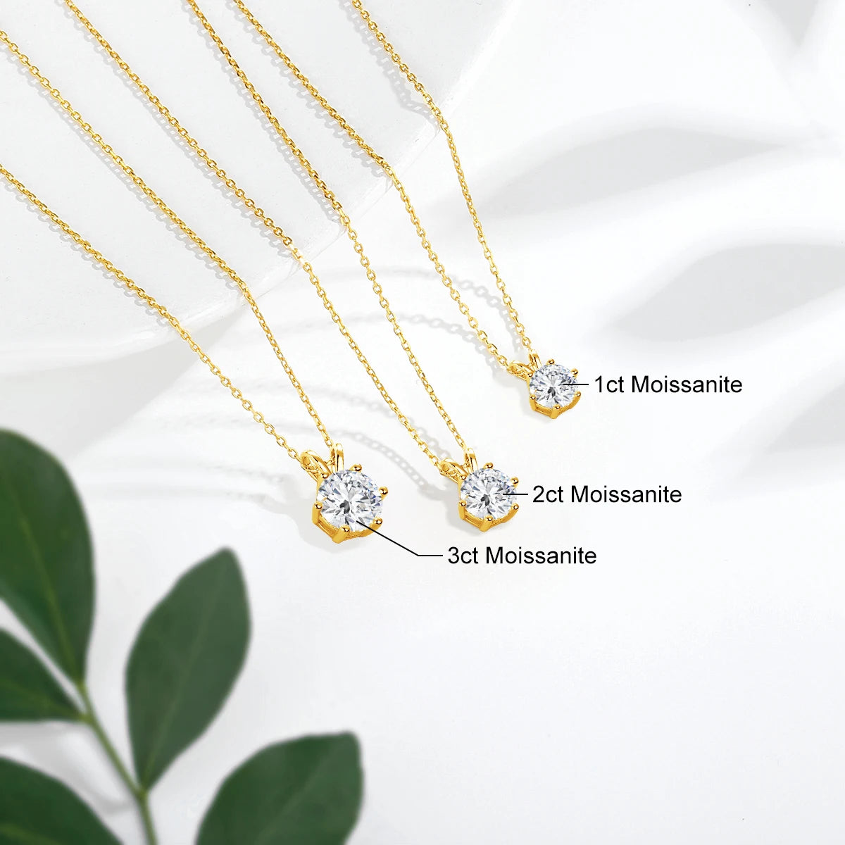 Women's 14K Gold Moissanite Pendant Necklace - Real Gold Lab Diamond Necklace for Weddings, Engagements & Valentine’s Gifts