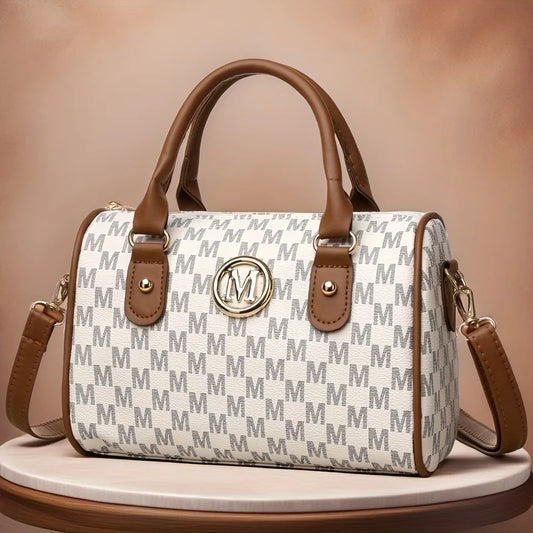 Chic Monogram 'M' Shoulder Bag - Compact Faux Leather Crossbody for Everyday Elegance