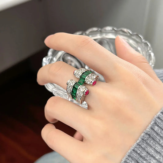 Retro 3×4MM Ruby, Emerald & Sapphire Gemstone Ring - Lab Diamond Cocktail Jewelry for Women