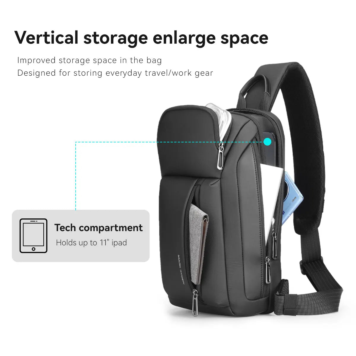 MarkRyden Colonne Men’s Chest Bag | Waterproof Fashion Crossbody Sling Bag with Large Capacity