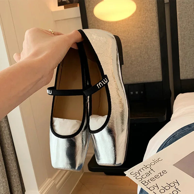 Women’s Ballet Flats - Elegant French Square-Toe Mary Jane Slip-On Shoes